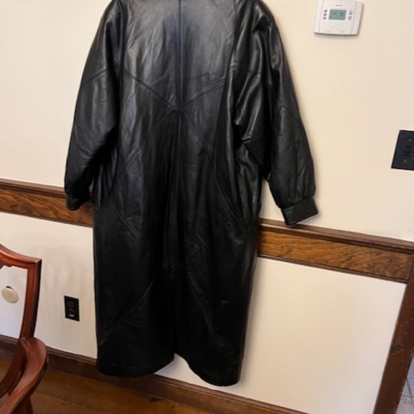 floor length dolman sleeve black leather with fox fur coat Medium , Large 12-14 - Picture 6 of 9